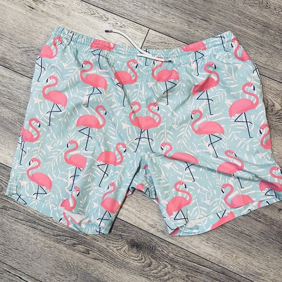 RSVLTS Swim Trunks Shorts Mens Large Blue Pink Flamingo Pattern Quick Dry Summer - Picture 1 of 4
